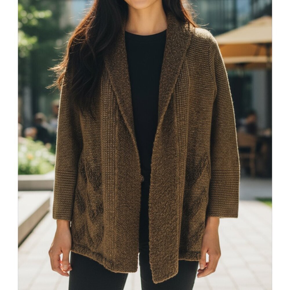 Angel of the North Olive Green Textured Wool Blend Cardigan Sweater Size Medium